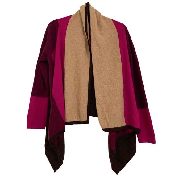Charter Club Luxury Sz M 100% cashmere colorblock open drape cardigan sweater - Picture 1 of 8